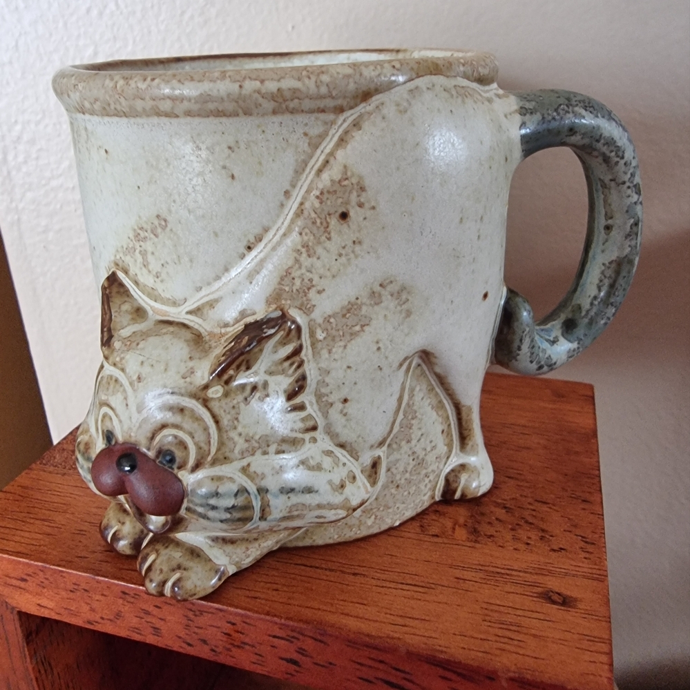 Vintage Stoneware 3D Cat Mug John Buck Coffee Mug 1970s